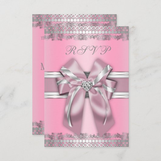 Classy Pink en Silver RSVP (Voorkant / Achterkant)