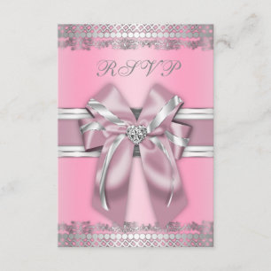 Classy Pink en Silver RSVP Kaartje