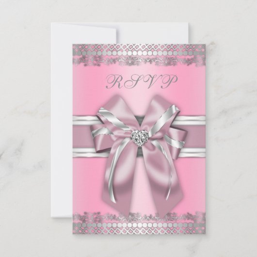 Classy Pink en Silver RSVP Kaartje (Voorkant)