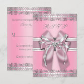 Classy Pink en Silver RSVP Kaartje (Voorkant / Achterkant)