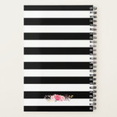 Classy Pink Floral Girly Gold Black White Stripes Planner (Achterkant)