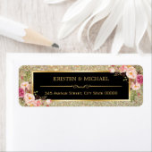 Classy Pink Floral Gold Glitter Sparkles Weduwen Etiket (Insitu)