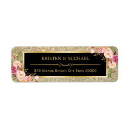 Classy Pink Floral Gold Glitter Sparkles Weduwen Etiket