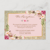 Classy Pink Floral Gold Glitter Weddenschap Informatiekaartje (Voorkant)
