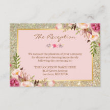 Classy Pink Floral Gold Glitter Weddenschap