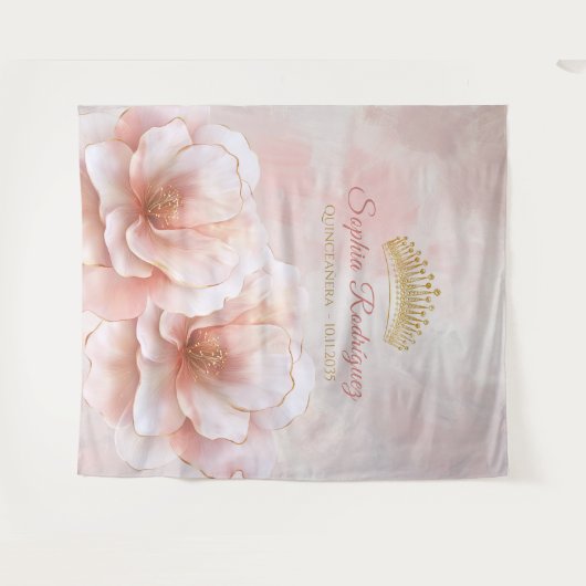 Classy Pink Floral Quinceanera foto achtergrond Wandkleed (Voorkant (horizontaal))