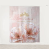 Classy Pink Floral Quinceanera foto achtergrond Wandkleed (Voorkant)