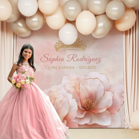 Classy Pink Floral Quinceanera foto achtergrond Wandkleed