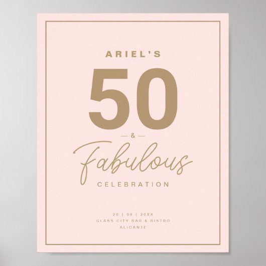 Classy Pink & Gold 50 & Fabulous Birthday Party Poster (Voorkant)