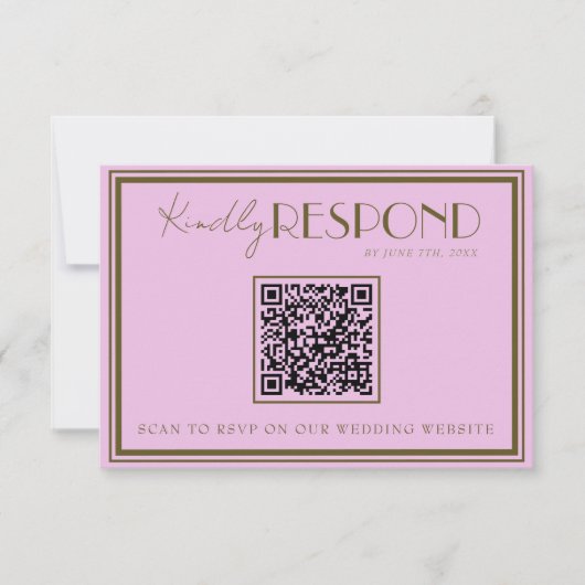 Classy Pink Grassland Old Money QR Code Wedding RSVP Kaartje (Voorkant)