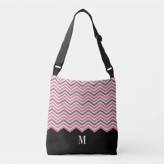 Classy Pink Gray Chevron Monogram Crossbody Tas (Voorkant)