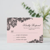 Classy Pink met RSVP-Kaart met zwarte kant RSVP Kaartje (Staand voorkant)