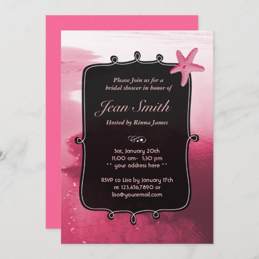 Classy Pink Starfish Vrijgezellenfeest Invite Kaart (Voorkant / Achterkant)