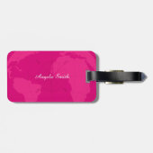 Classy Pink Wereldkaart met Compass Roos Monogram Bagagelabel (Achterkant horizontaal)