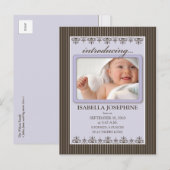 Classy Pinstripe Lila Baby Aankondiging Briefkaart (Voorkant / Achterkant)