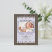 Classy Pinstripe Lila Baby Aankondiging Briefkaart (Staand voorkant)