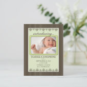 Classy Pinstripe Limoen Baby Aankondiging Briefkaa (Staand voorkant)