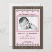 Classy Pinstripe Pink 5x7" geboorteaankondiging Aankondiging (Voorkant)