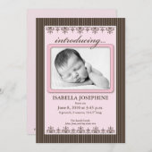 Classy Pinstripe Pink 5x7" geboorteaankondiging Aankondiging (Voorkant / Achterkant)