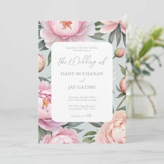 Classy Pioen bruiloft uitnodiging (Staand voorkant)