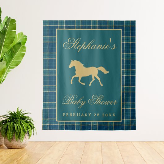 Classy Plaid Horse Equestrian Baby shower Achtergr Wandkleed