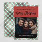Classy Plaid Rood en Groen Foto Feestdagenkaart (Voorkant / Achterkant)