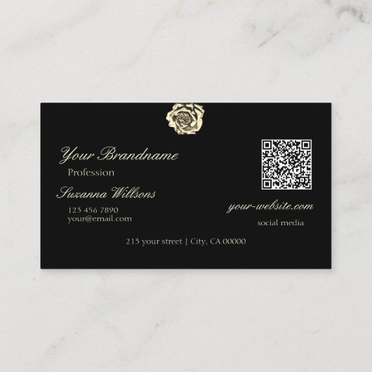 Classy Plain Black Beige Roos Logo en QR-code Visitekaartje (Achterkant)