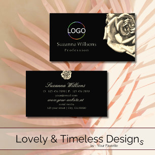 Classy Plain Black Beige Roos met Logo Simple Visitekaartje