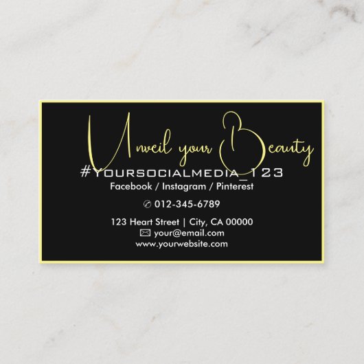 Classy Plain Black Thin Border Glam Foto Afbeeldin Visitekaartje (Achterkant)