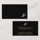 Classy Plain Modern Zwart Goud Monogram Luxe Visitekaartje (Voorkant / Achterkant)