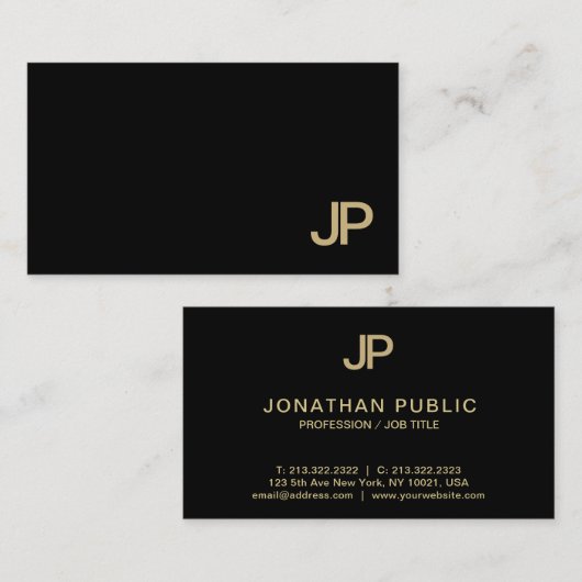 Classy Plain Modern Zwart Goud Monogram Luxe Visitekaartje (Voorkant / Achterkant)