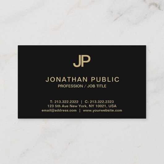 Classy Plain Modern Zwart Goud Monogram Luxe Visitekaartje (Achterkant)
