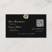 Classy Plain Zwart Beige Roos Initialen QR-code Visitekaartje (Achterkant)