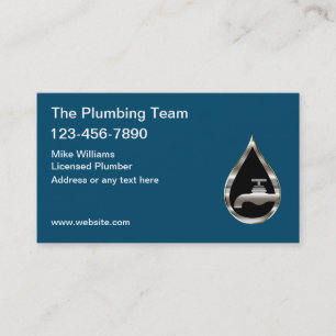 Classy Plumbing Service Silver Tone Water Drop Visitekaartje