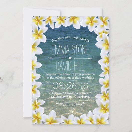 Classy Plumeria Floral Lijst Beach Wedding Kaart (Voorkant)
