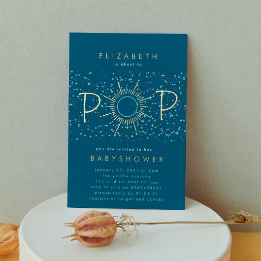 Classy POP Confetti Genderneutraal Baby shower Folie Uitnodiging