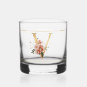 Classy Poppy Floral Decoratief Initiaal V Whisky Glas (Voorkant)