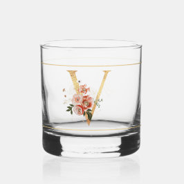 Classy Poppy Floral Decoratief Initiaal V Whisky Glas