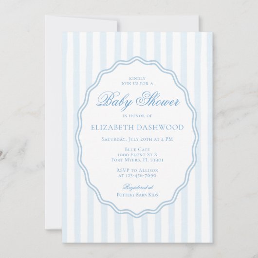 Classy Preppy Stripes Wavy Lijst Coast Baby shower Kaart (Voorkant)