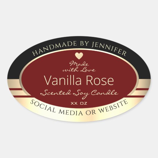 Classy productetiketten Zwart Burgundy Gold Ovale Sticker (Voorkant)