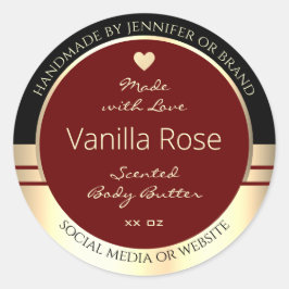 Classy productetiketten Zwart Burgundy Gold Ronde Sticker