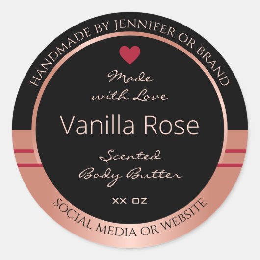Classy Productverpakkingslabel Zwart en Roos Goud Ronde Sticker (Voorkant)