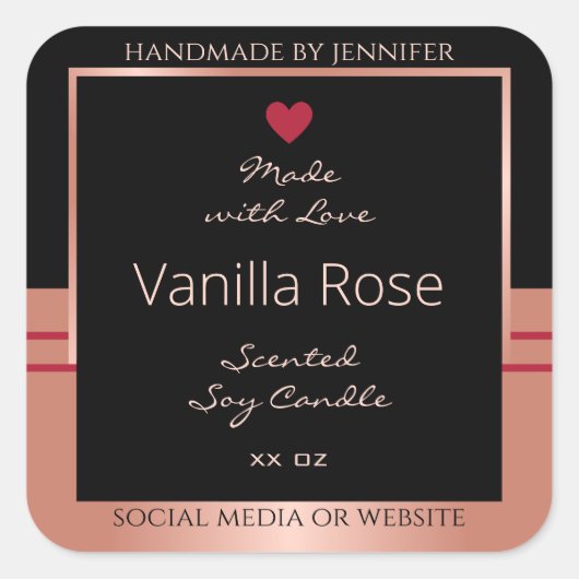 Classy Productverpakkingslabel Zwart en Roos Goud Vierkante Sticker (Voorkant)