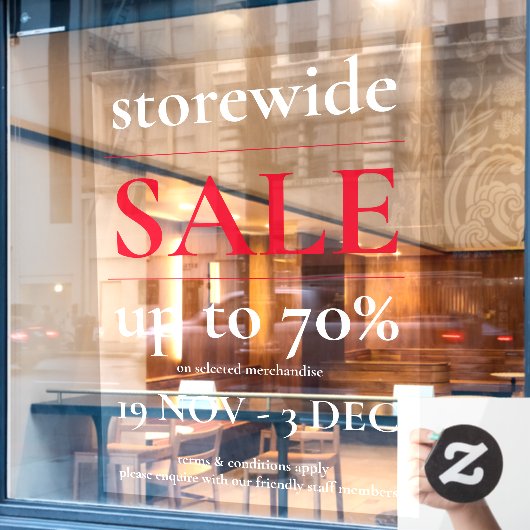 Classy Professional Red White-verkoopvenster Decaa Raamsticker (Cafe Raam)