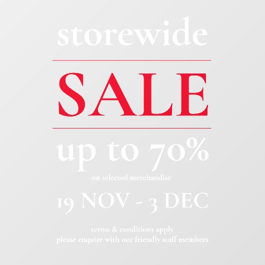 Classy Professional Red White-verkoopvenster Decaa Raamsticker (Vel)