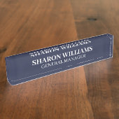 Classy Professionele Navy Blue Kantoor Titelbureau Naambordje (Zijkant)