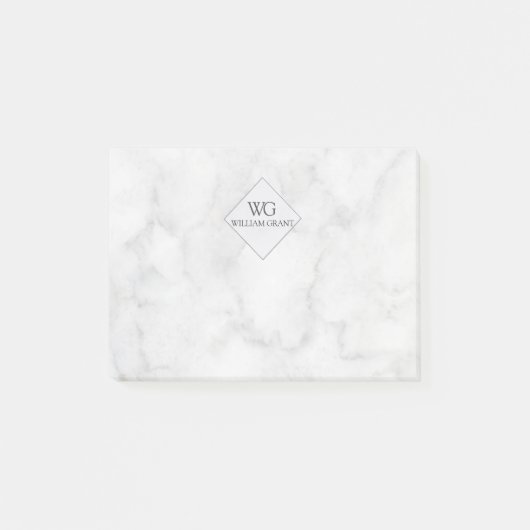 Classy Promotional White Marble Monogram Post-it® Notes (Voorkant)