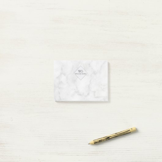 Classy Promotional White Marble Monogram Post-it® Notes (Op bureau)