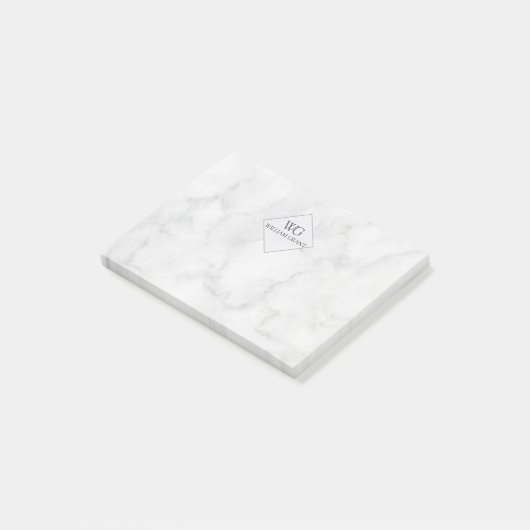 Classy Promotional White Marble Monogram Post-it® Notes (Schuin)