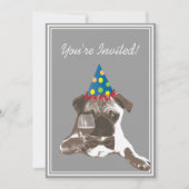 Classy Pug & WIne Birthday Party Invitation Kaart (Voorkant)